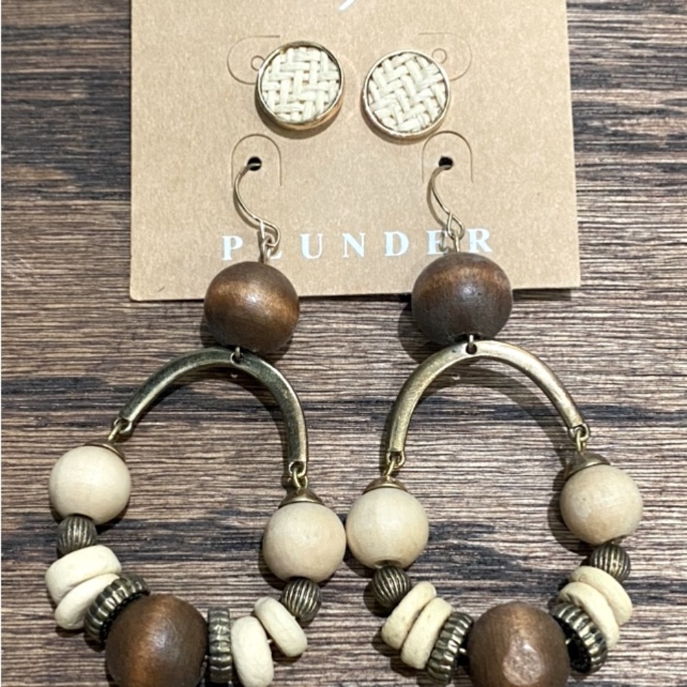 Stud and dangled hoop earring set